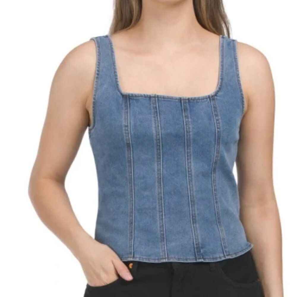 Rachel Zoe Denim Corset  Sleeveless Crop Top in Size Large